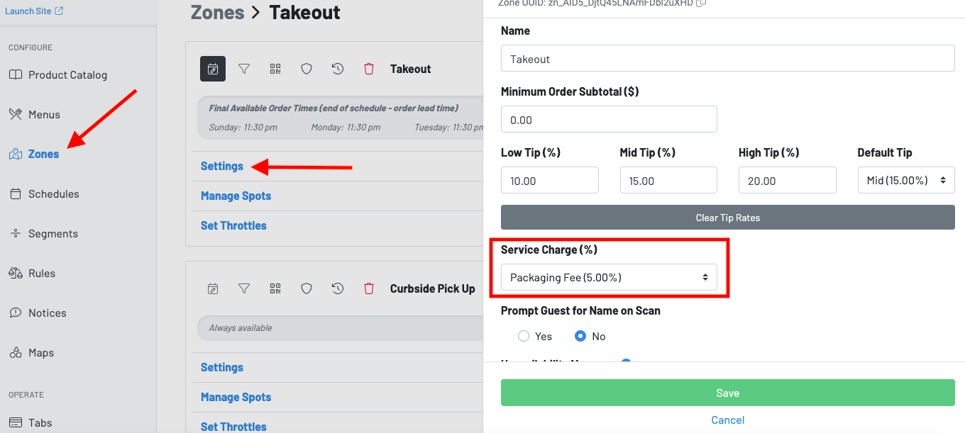 Location Settings How to Add Service Charges (Automatic Gratuity)
